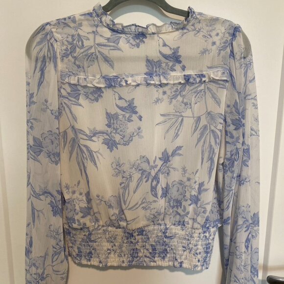 Maison d’Amélie Blue Floral Blouse | Sheer Long Sleeve | Size M - Picture 2 of 4